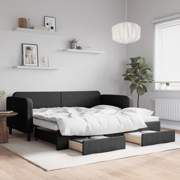 vidaXL daybed med udtræk og skuffer 80x200 cm stof sort