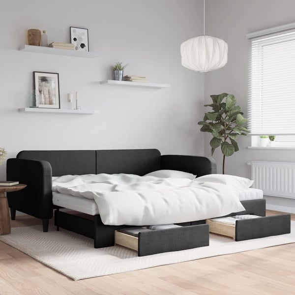 vidaXL daybed med udtræk og skuffer 100x200 cm stof sort