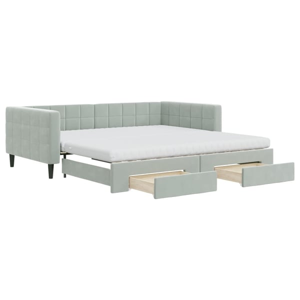 vidaXL daybed med udtræk og skuffer 100x200 cm velour lysegrå