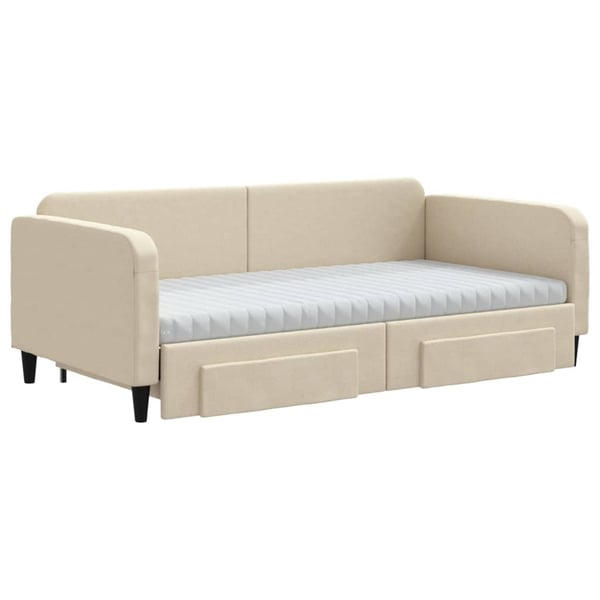 vidaXL daybed med udtræk og skuffer 100x200 cm stof cremefarvet