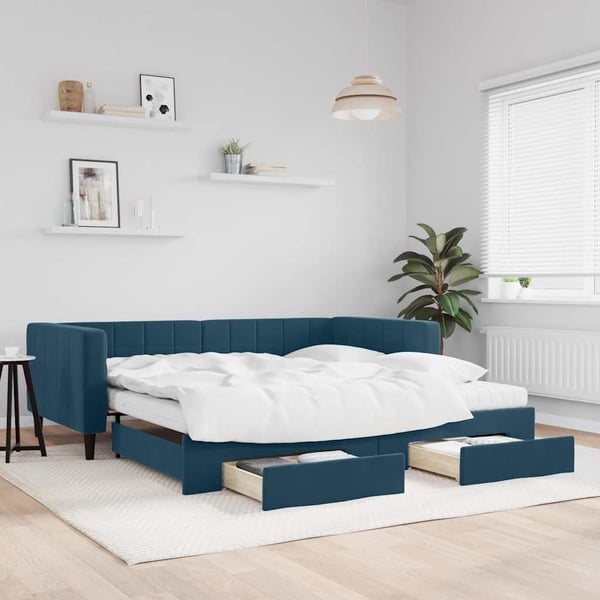 vidaXL Dagbädd utdragbar med lådor blå 100x200 cm sammet