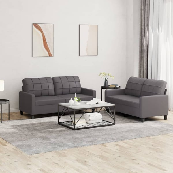 vidaXL sofasæt 2 dele med hynder kunstlæder grå