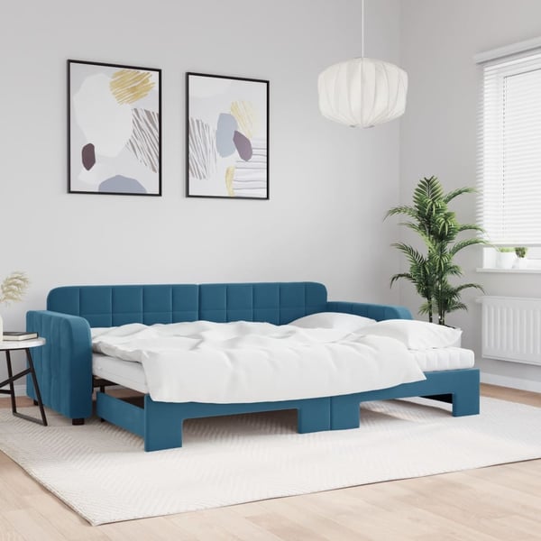 vidaXL daybed med udtræk og madras 80x200 cm velour blå