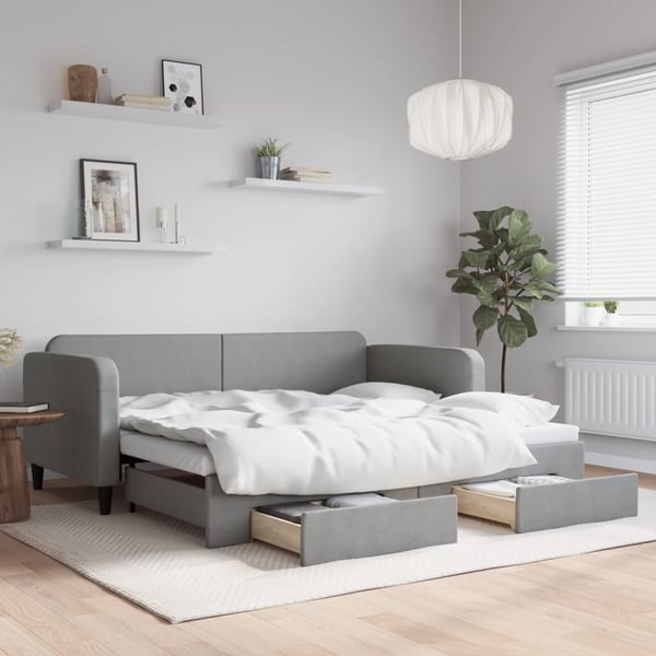 vidaXL daybed med udtræk og skuffer 90x200 cm stof lysegrå