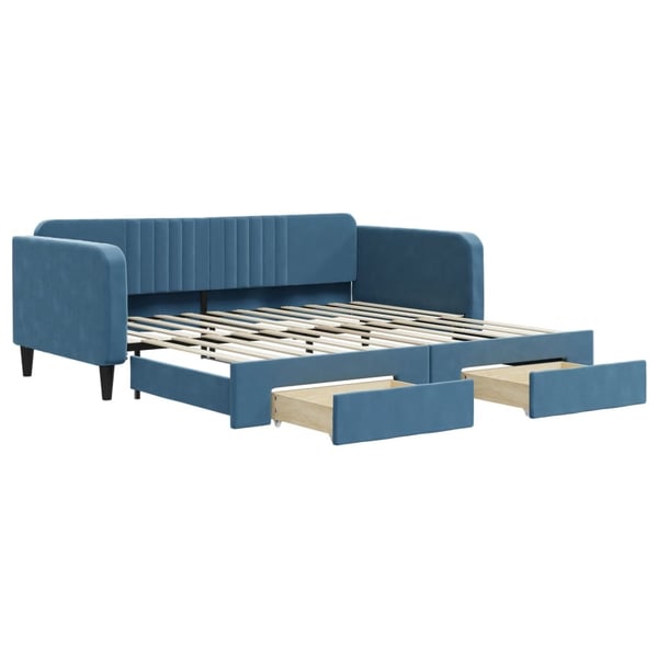 vidaXL daybed med udtræk og skuffer 100x200 cm velour blå