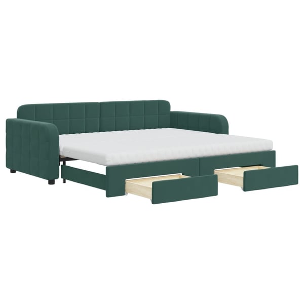 vidaXL daybed med udtræk og skuffer 90x200 cm velour mørkegrøn