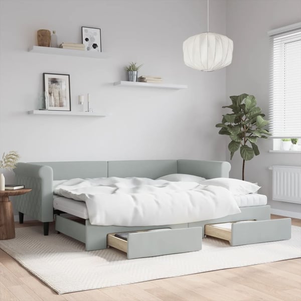 vidaXL daybed med udtræk og skuffer 90x200 cm velour lysegrå