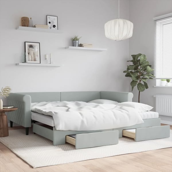 vidaXL daybed med udtræk og skuffer 100x200 cm velour lysegrå