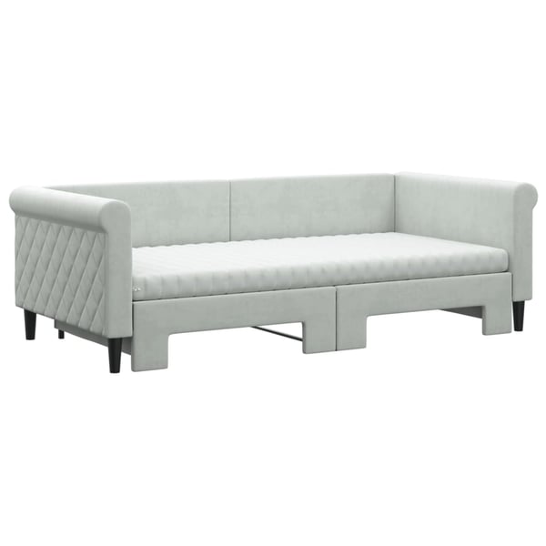 vidaXL daybed med udtræk og madras 90x190 cm velour lysegrå