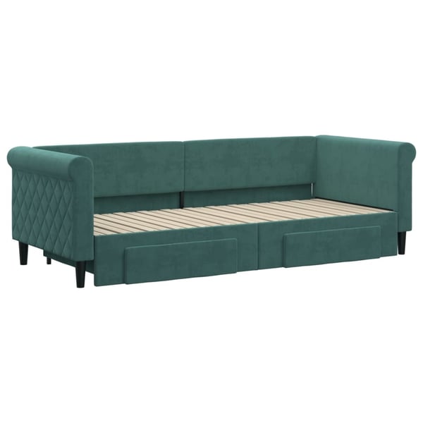 vidaXL daybed med udtræk og skuffer 80x200 cm velour mørkegrøn