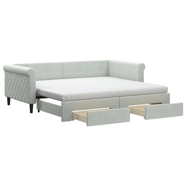 vidaXL daybed med udtræk og skuffer 90x190 cm velour lysegrå