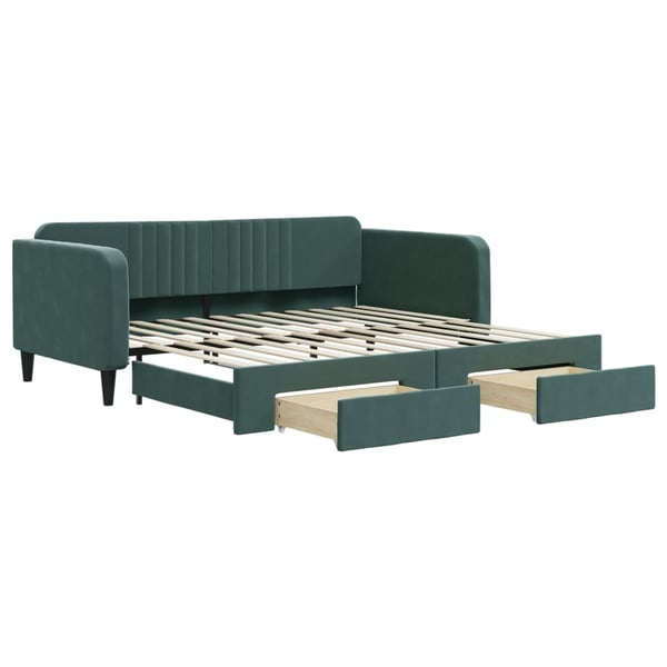 vidaXL daybed med udtræk og skuffer 100x200 cm velour mørkegrøn