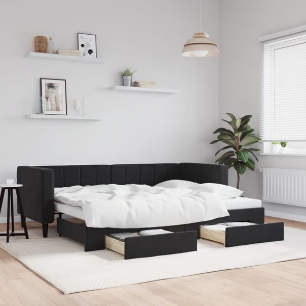 vidaXL daybed med udtræk og skuffer 80x200 cm velour sort