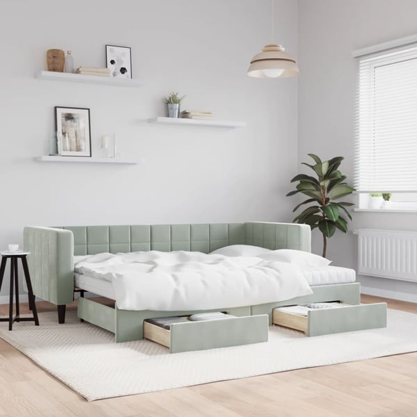 vidaXL daybed med udtræk og skuffer 80x200 cm velour lysegrå