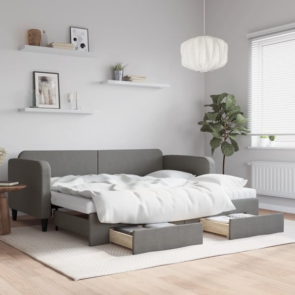vidaXL daybed med udtræk og skuffer 90x200 cm stof mørkegrå