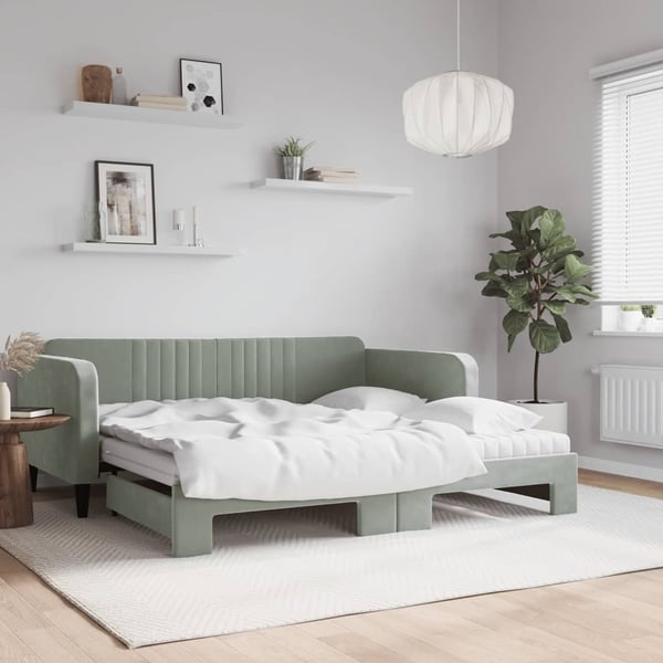 vidaXL daybed med udtræk og madras 90x190 cm velour lysegrå