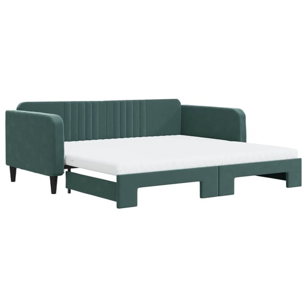 vidaXL daybed med udtræk og madras 100x200 cm velour mørkegrøn