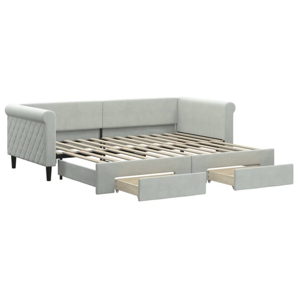 vidaXL daybed med udtræk og skuffer 90x200 cm velour lysegrå