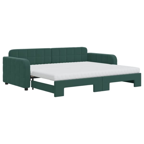 vidaXL daybed med udtræk og madras 90x200 cm velour mørkegrøn