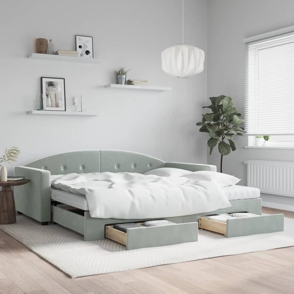 vidaXL daybed med udtræk og skuffer 100x200 cm velour lysegrå