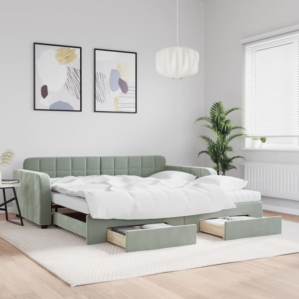 vidaXL daybed med udtræk og skuffer 100x200 cm velour lysegrå