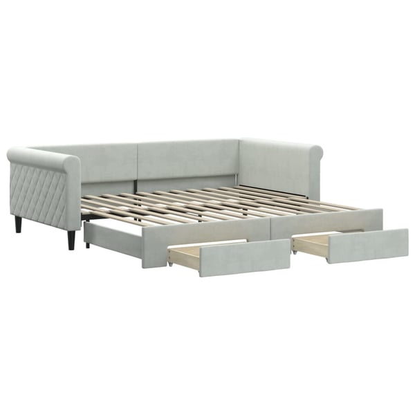 vidaXL daybed med udtræk og skuffer 100x200 cm velour lysegrå