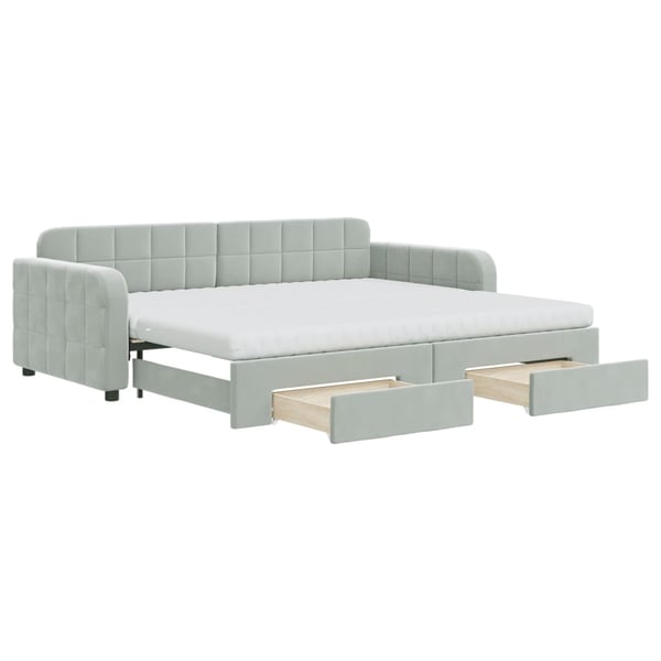 vidaXL daybed med udtræk og skuffer 90x200 cm velour lysegrå