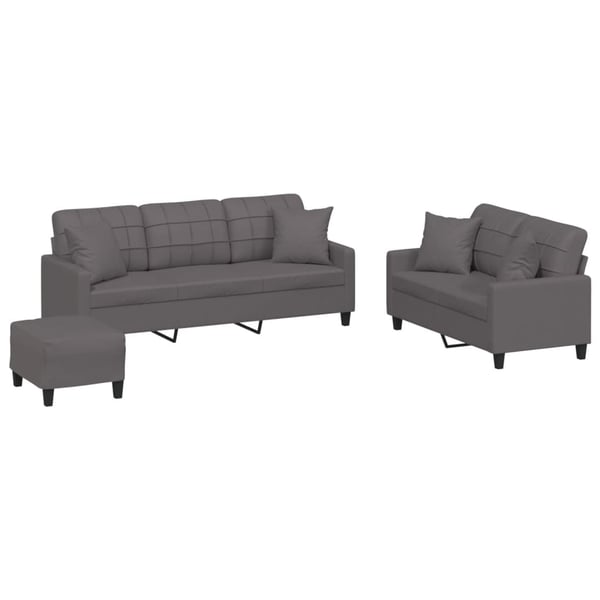 vidaXL sofasæt 3 dele med puder kunstlæder grå