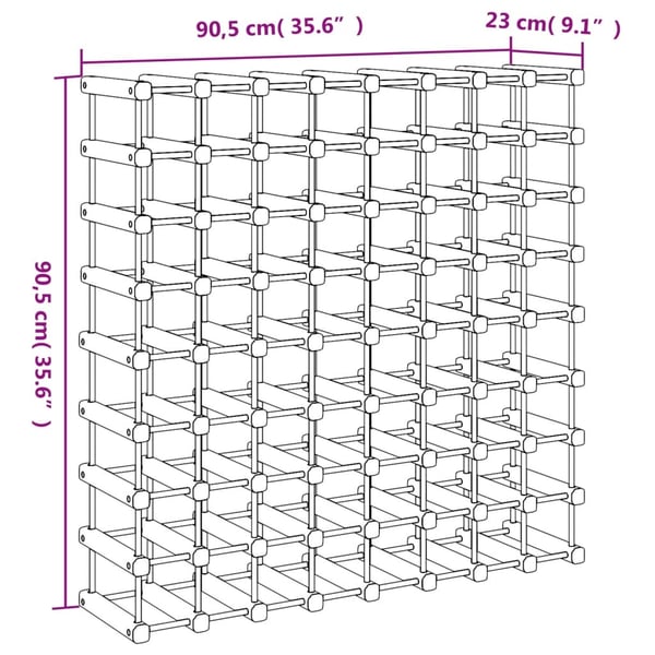 vidaXL Vinstativ for 72 flasker 90,5x23x90,5 cm heltre furu