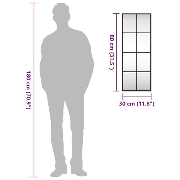 vidaXL vægspejl 30x80 cm rektangulært jern sort
