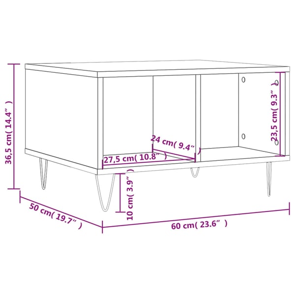 vidaXL Salongbord røkt eik 60x50x36,5 cm konstruert tre