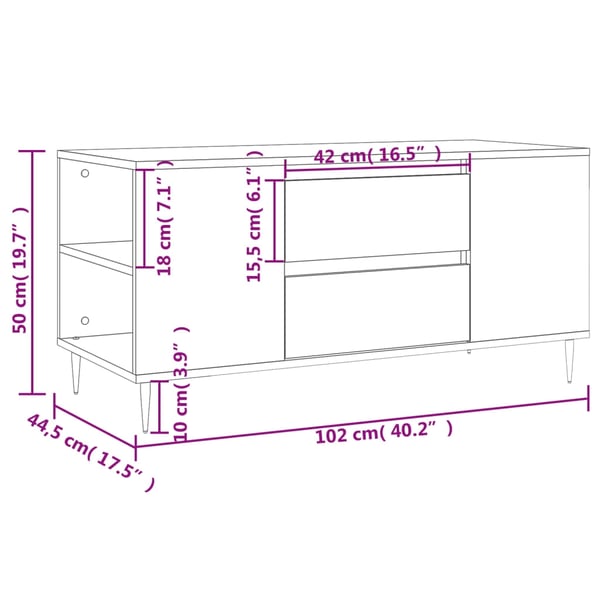 vidaXL Salongbord grå sonoma 102x44,5x50 cm konstruert tre
