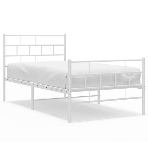 vidaXL Sengeramme i metall med hode- og fotgavl hvit 107x203 cm