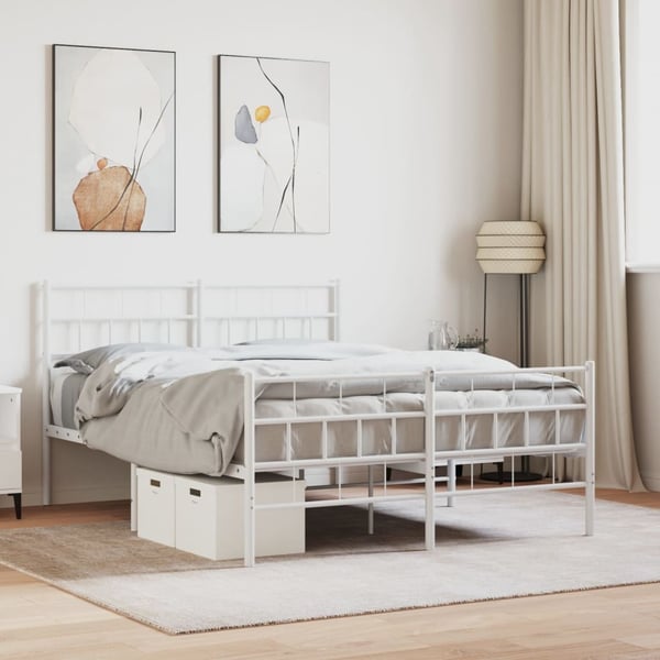 vidaXL Sengeramme i metall med hode- og fotgavl hvit 150x200 cm
