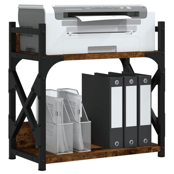 vidaXL printerstativ 40x20x40 cm 2 hylder konstrueret træ røget sonoma