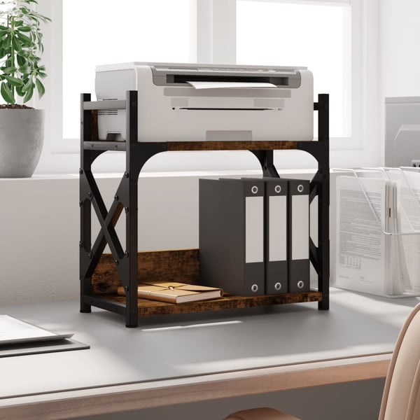vidaXL printerstativ 40x20x40 cm 2 hylder konstrueret træ røget sonoma