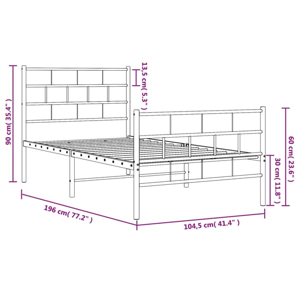 vidaXL Sengeramme i metall med hode- og fotgavl hvit 100x190 cm
