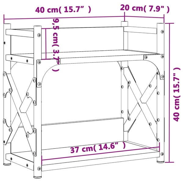 vidaXL printerstativ 40x20x40 cm 2 hylder konstrueret træ brunt eg