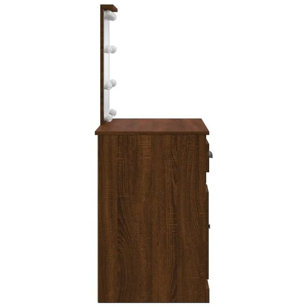 vidaXL makeupbord med LED-lys 90x42x132,5 cm brun egetræsfarve