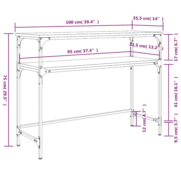 vidaXL Konsollbord svart 100x35,5x75 cm konstruert tre
