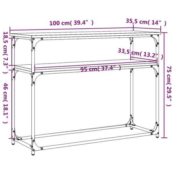 vidaXL Konsollbord grå sonoma 100x35,5x75 cm konstruert tre