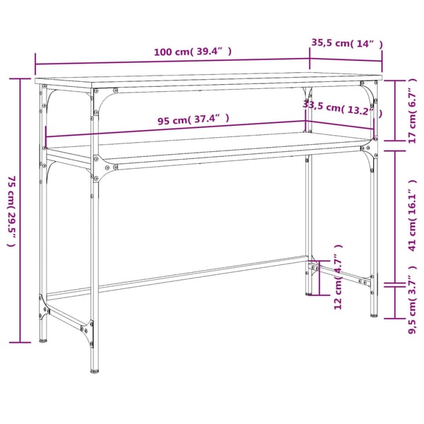 vidaXL Konsollbord grå sonoma 100x35,5x75 cm konstruert tre