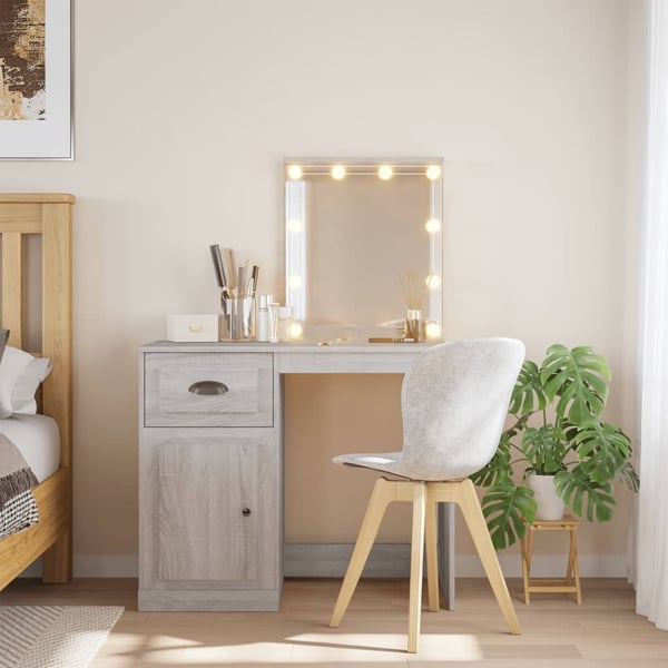 vidaXL makeupbord med LED-lys 90x42x132,5 cm grå sonoma-eg