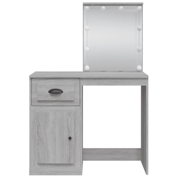vidaXL makeupbord med LED-lys 90x42x132,5 cm grå sonoma-eg