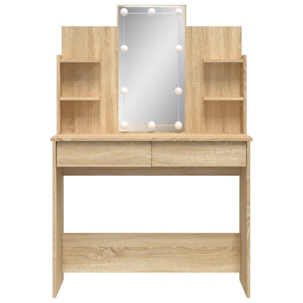 vidaXL Sminkebord med LED-lys sonoma eik 96x40x142 cm