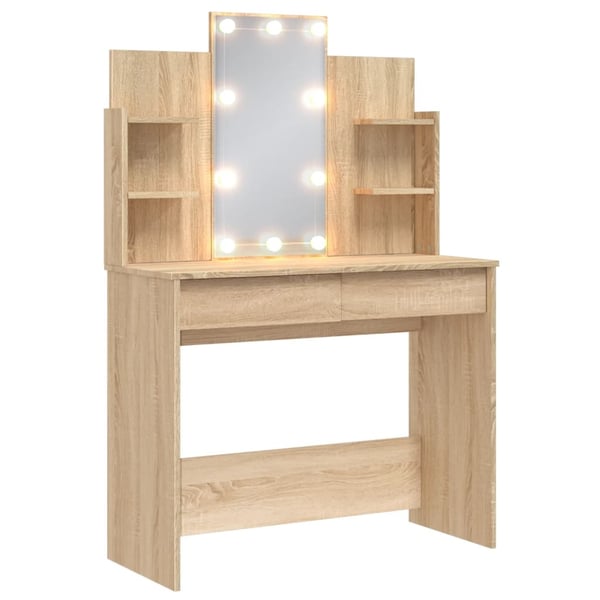 vidaXL Sminkebord med LED-lys sonoma eik 96x40x142 cm