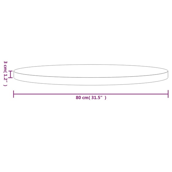 vidaXL Bordplate rund hvit Ø80x3 cm heltre furu