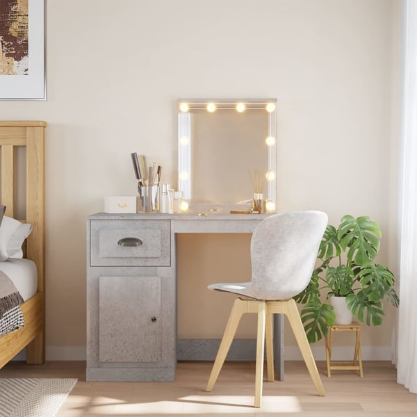 vidaXL makeupbord med LED-lys 90x42x132,5 cm betongrå