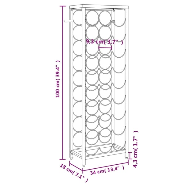 vidaXL Viinipulloteline 27 pullolle musta 34x18x100 cm takorauta