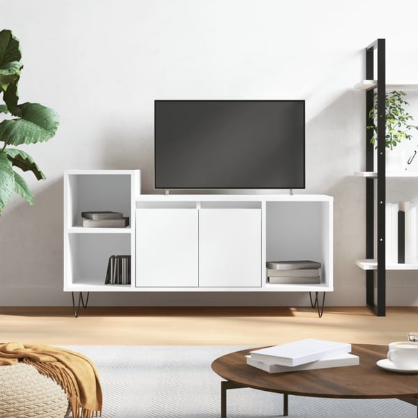 vidaXL TV-benk hvit 100x35x55 cm konstruert tre